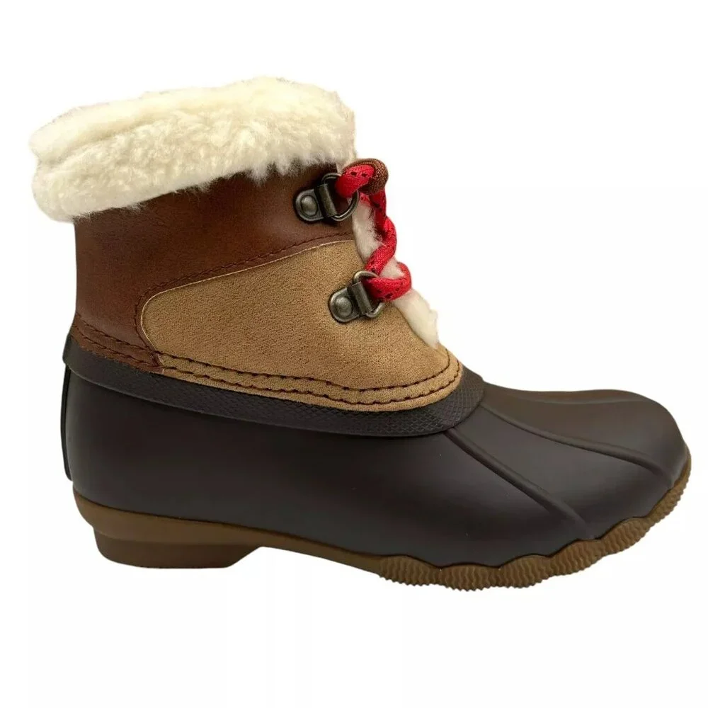 Sperry Alpine Saltwater Toddler Girls Duck Boots Size 10 Brown/Tan Faux Fur Trim